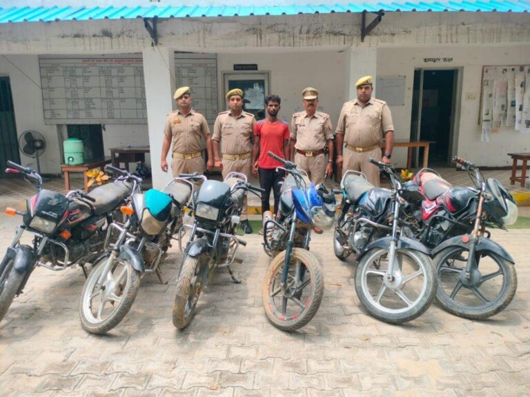 संभल-पुलिस ने एक शातिर वाहन चोर को गिरफ्तार किया है, जिसकी निशानदेही पर आधा दर्जन चोरी की बाइकें बरामद की गई हैं